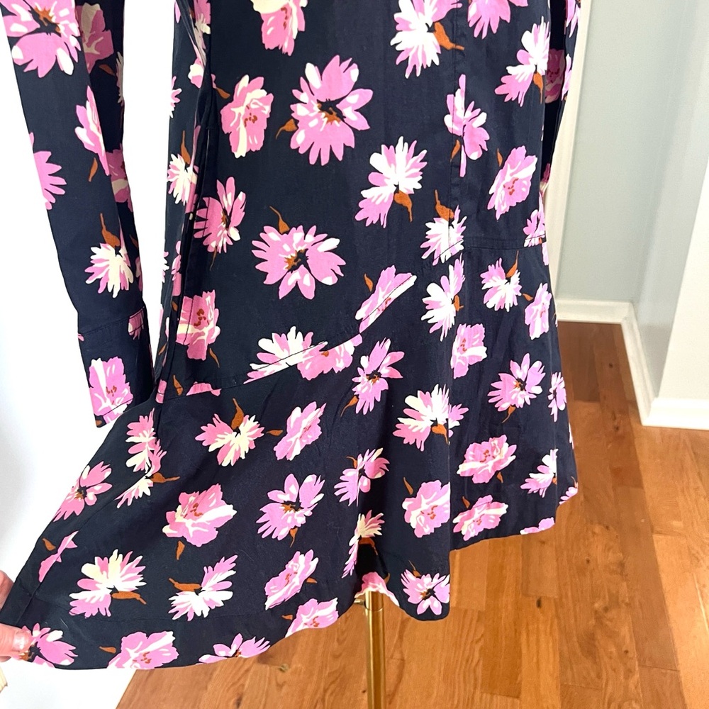 Free Assembly,Navy/Pink Floral, Ruffle Shoulder,Side Zip,Fit-Flare Dress Size XS - Picture 3 of 11
